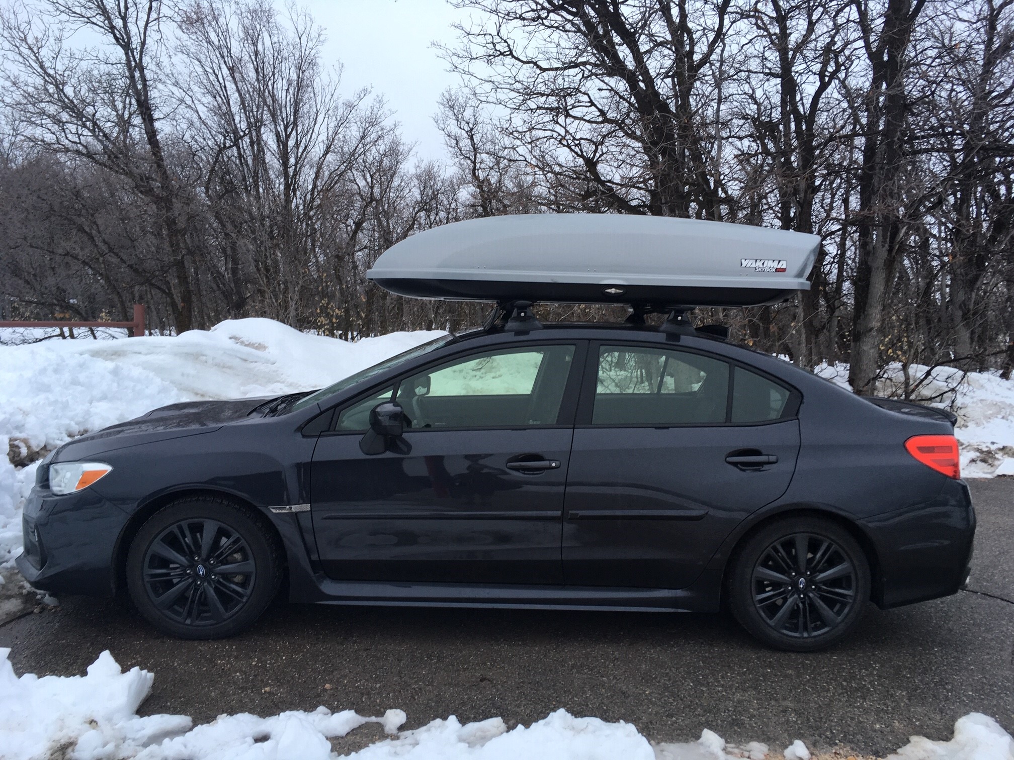 Subaru WRX with competing roof box